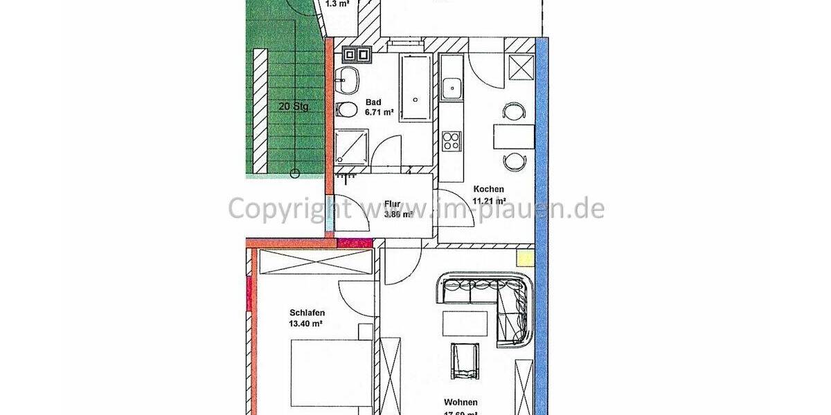 Etagenwohnung Plauen Stadtmitte - 2 Zimmer, 56 m&sup2;, 315&euro; | Angebot:25694436