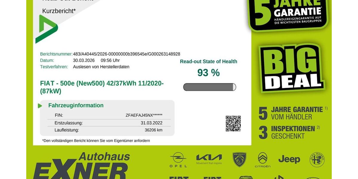 Fiat 500e 36.206 km 17.900 &euro; Hof 95032