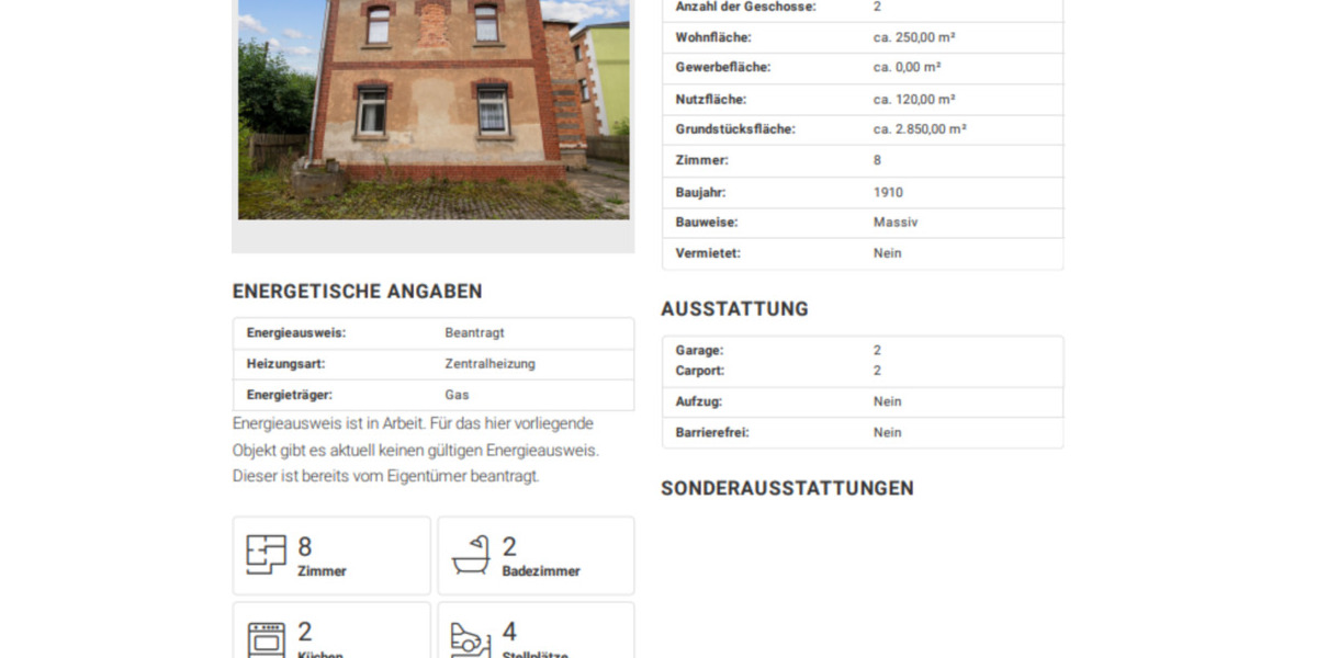 Einfamilienhaus Mohlsdorf-Teichwolframsdorf Teichwolframsdorf - 8 Zimmer, 250 m&sup2;, 125.000&euro; | Angebot:25182514