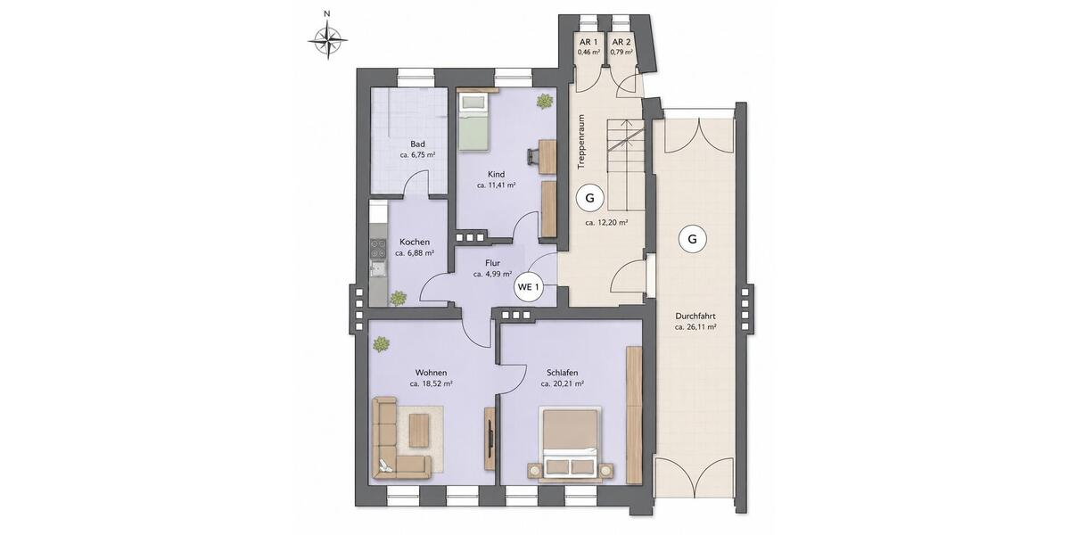 Erdgeschoßwohnung Hof Altstadt - 3 Zimmer, 69 m&sup2;, 600&euro; | Angebot:26662085