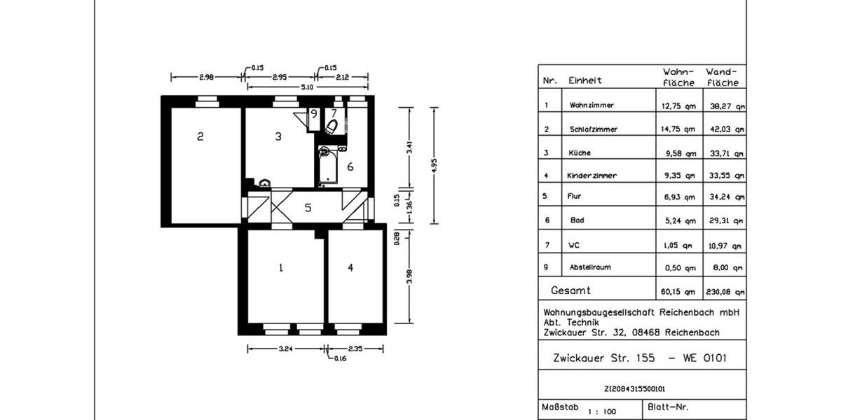Erdgeschoßwohnung Reichenbach im Vogtland - 3 Zimmer, 62 m&sup2;, 330&euro; | Angebot:26008287